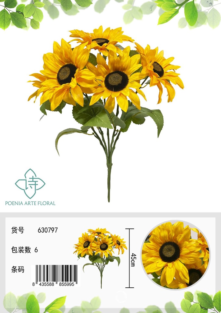 Ramo de girasoles artificiales 53 cm - Decoración floral 