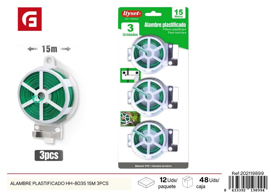 Alambre plastificado HH-8035 15 m - Pack de 3 piezas para ferretería