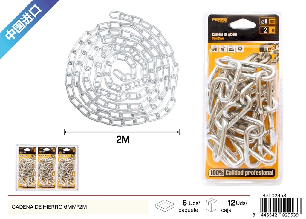 Cadena de hierro de 6mm x 2m - Accesorios de ferretería y soluciones de sujeción