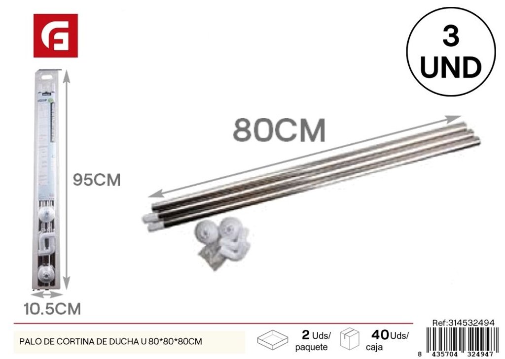 Palo de cortina de ducha U 80*80*80 cm - Accesorio de baño