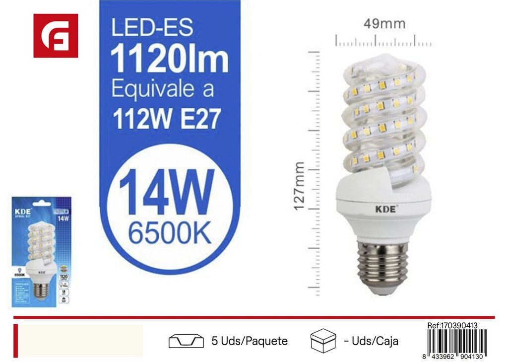 Bombilla LED espiral 14W E27 luz fría - Iluminación y bombillas LED