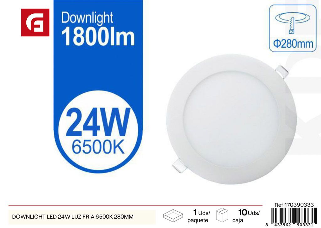 Downlight LED 24W luz fría 6500K 280mm - Iluminación y plafones
