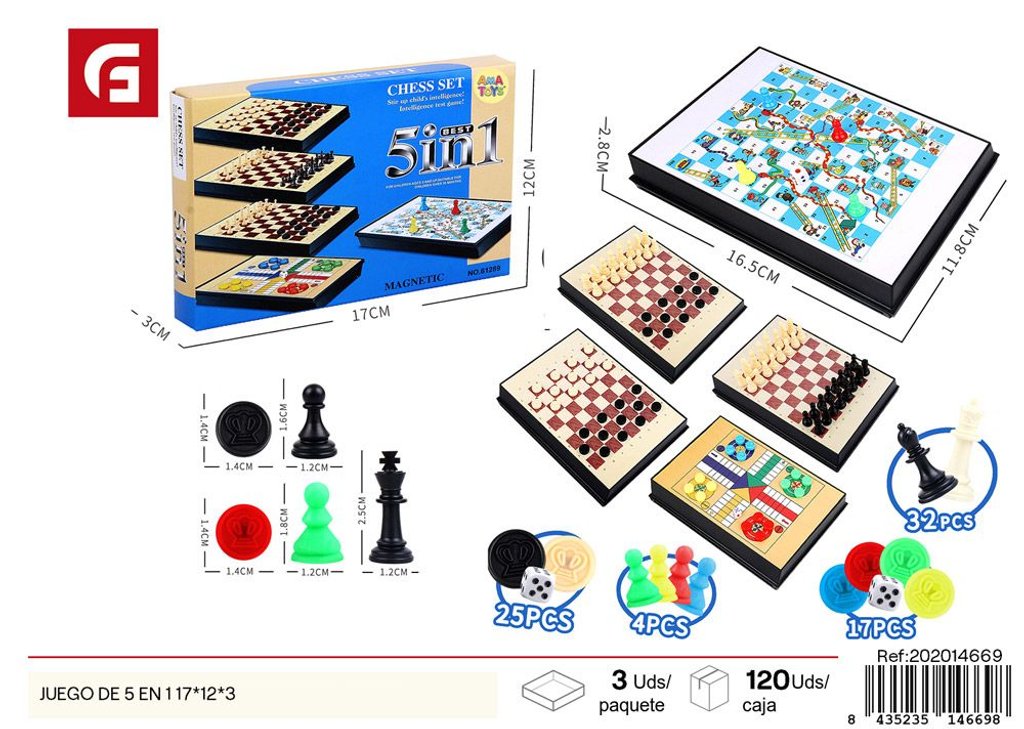 Juego de 5 en 1 17x12x3 - Diversión en mesa y actividades