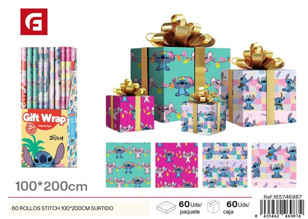 Papel regalo Stitch 100x200 cm surtido - 60 rollos