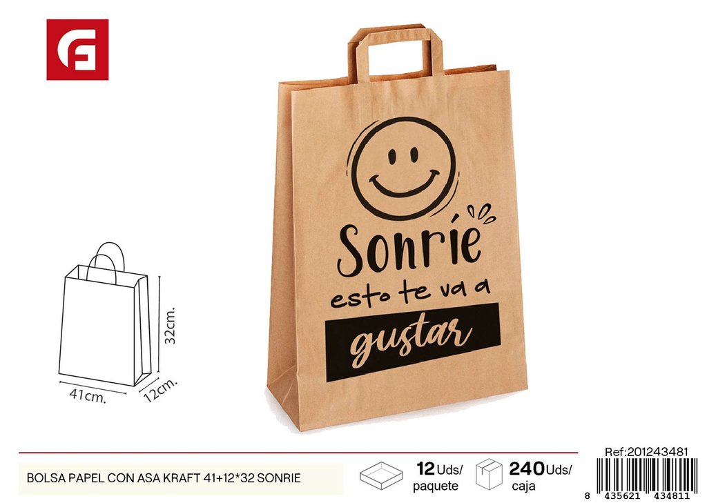Bolsa de papel kraft con asa 41+12x32 cm - Modelo sonriente
