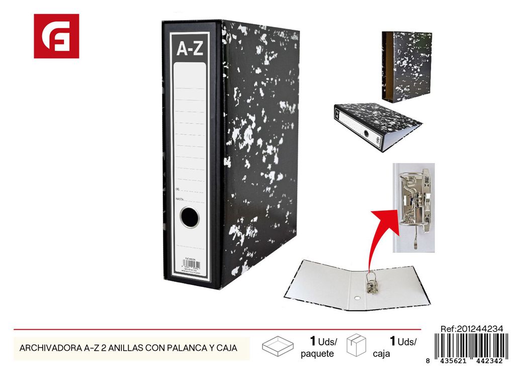 Archivadora A-Z de 2 anillas con palanca y caja - Material de oficina