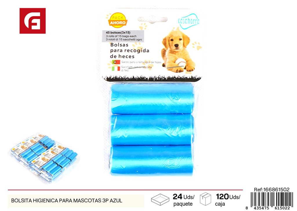 Bolsita higiénica para mascotas 3 unidades azul - Cuidado de mascotas