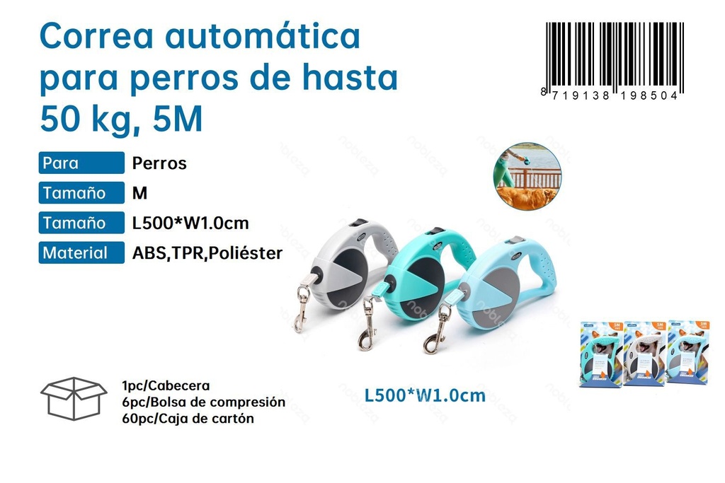Corrrea automática para perros de hasta 50 kg 5m - Accesorios para mascotas