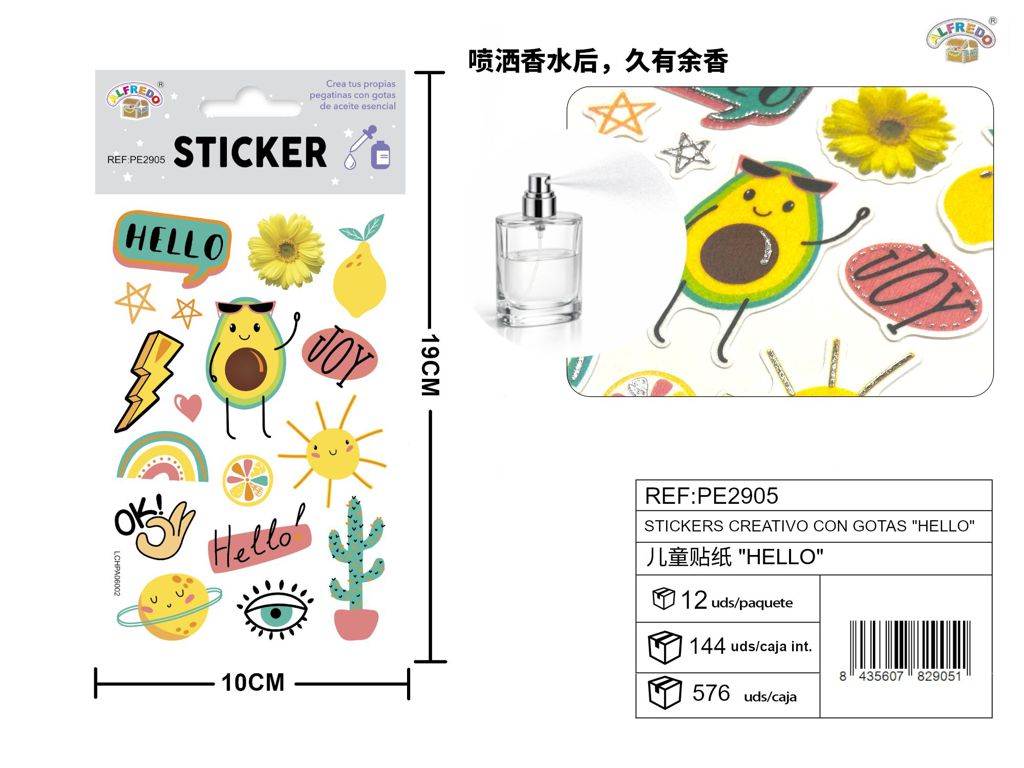Stickers creativos con gotas "Hello" 10x19 cm - Novedades