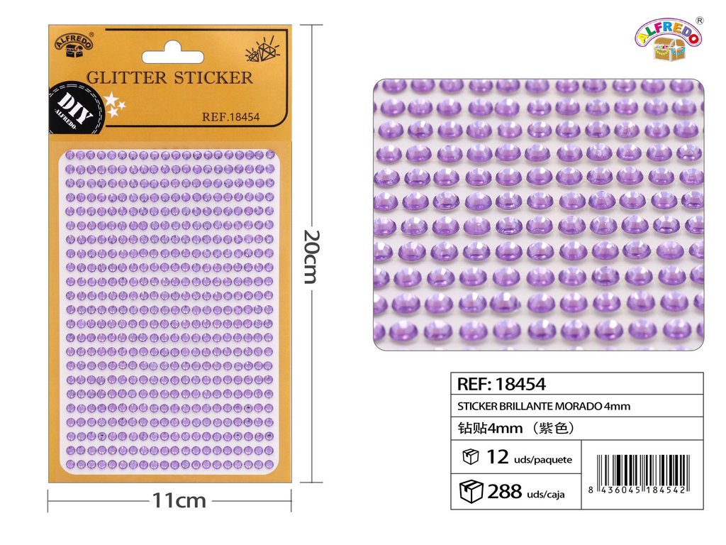 Sticker brillante morado 4 mm 10,5x20 cm - Pegatinas de diamante y perlas