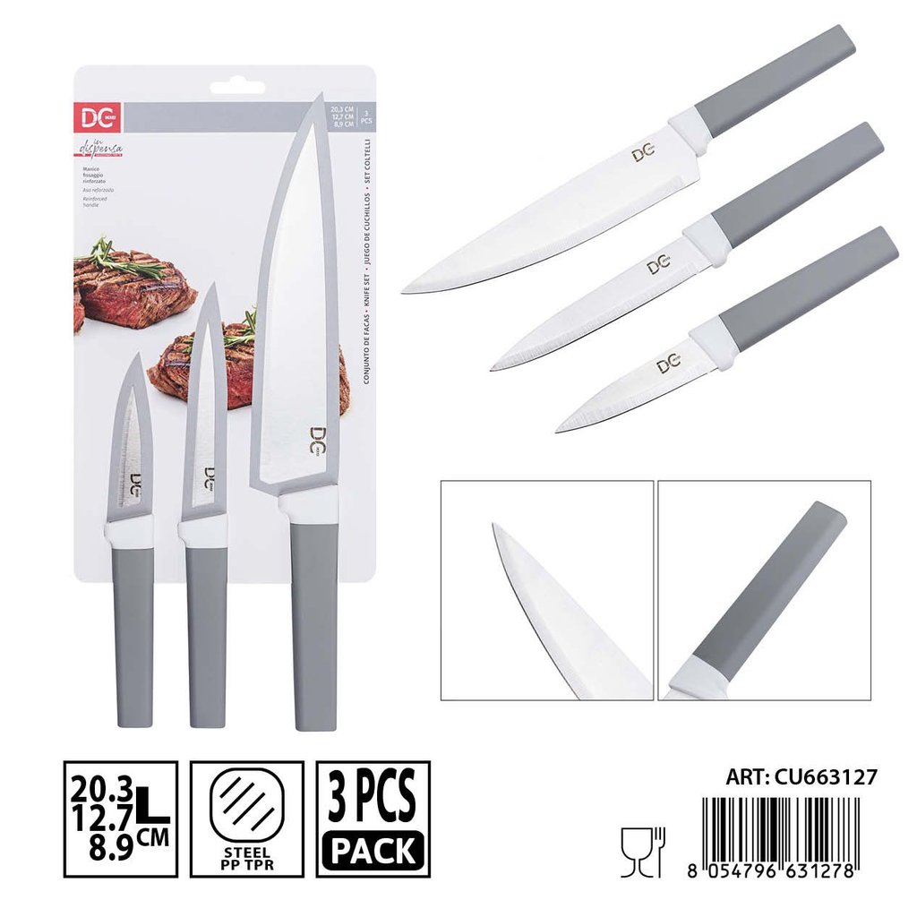 Set de 3 cuchillos 20.3cm-12,7cm-8,9cm DC CASA - Herramientas de cocina versátiles