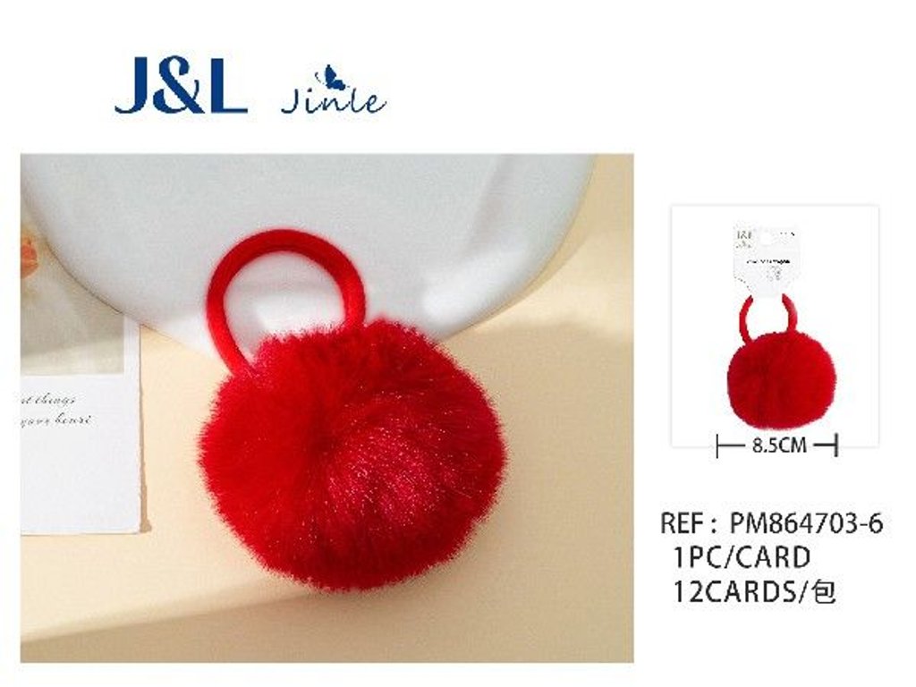 Coletero pompom 8.5 cm rojo 12/u - Gomas para cabello