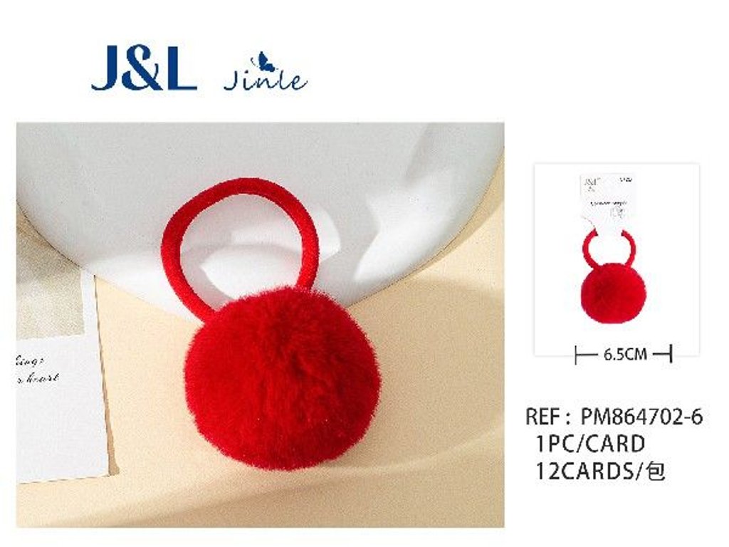 Coletero pompom 6.5 cm rojo 12/u - Gomas para cabello