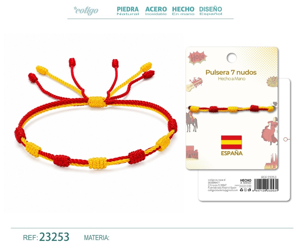 Pulsera de 7 nudos con bandera de España - Bisutería y accesorios