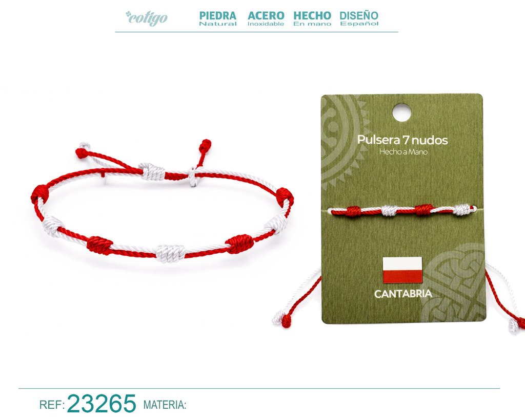 Pulsera de 7 nudos con bandera de Cantabria - Bisutería con temática regional