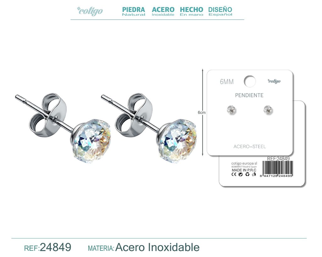 Pendiente de cristal ovalado 6mm con accesorio de acero - Accesorios de bisutería