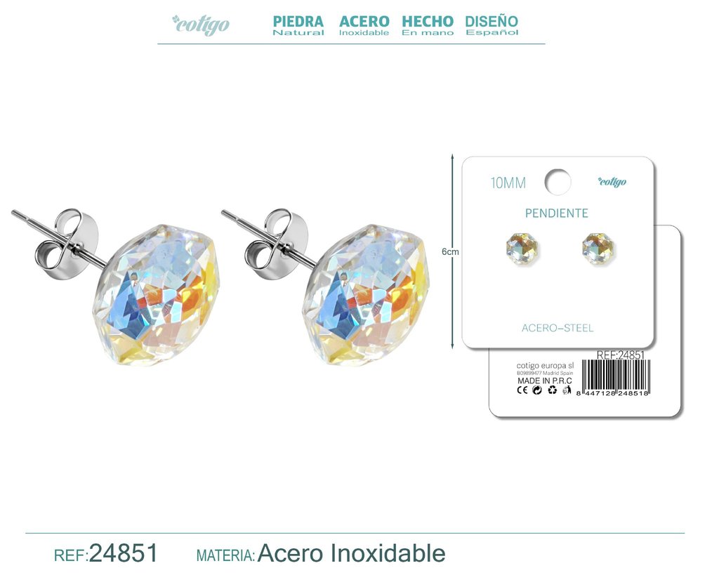 Pendiente de cristal ovalado 10mm con accesorio de acero - Accesorios de bisutería