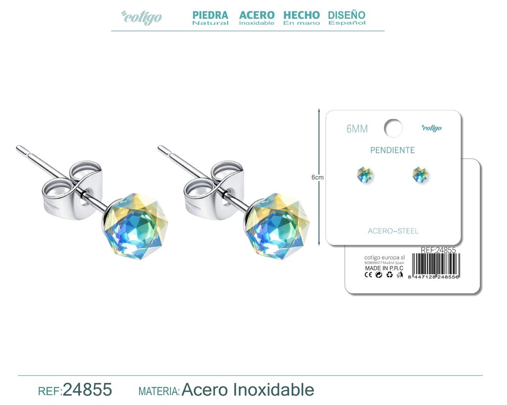 Pendiente de cristal ovalado 6mm con accesorio de acero - Accesorios de bisutería