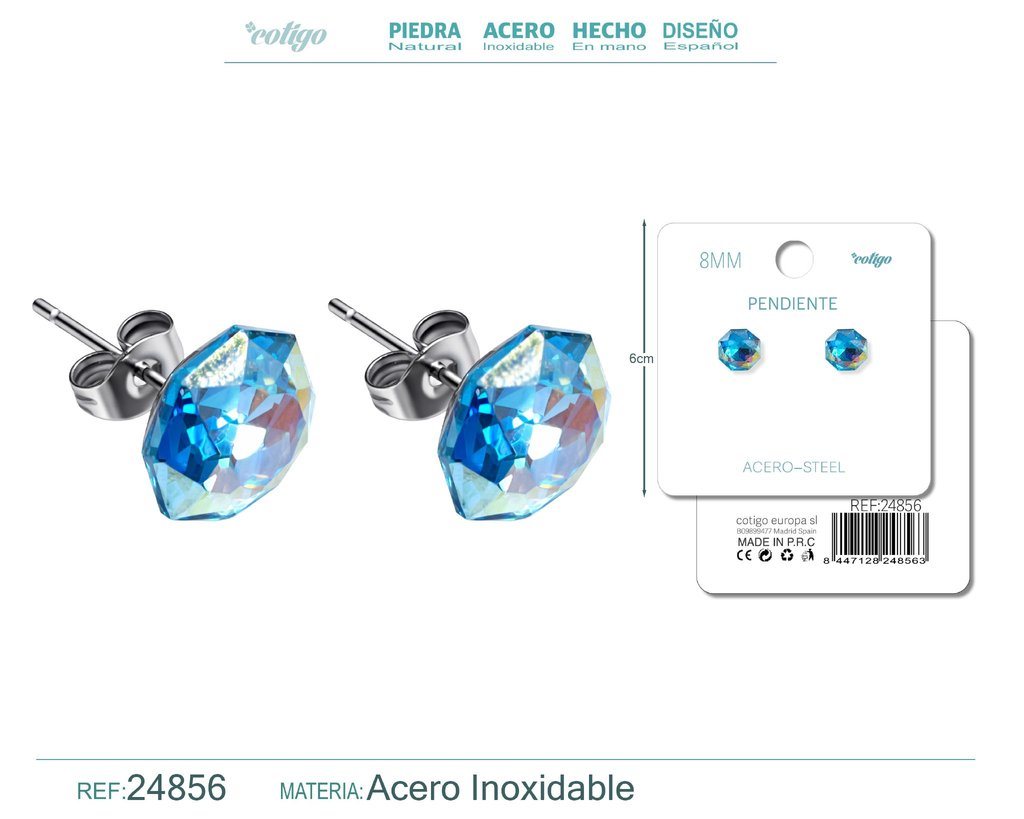 Pendiente de cristal ovalado 8mm con accesorio de acero - Accesorios de bisutería