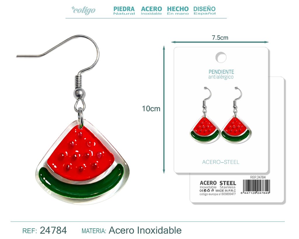 Pendiente de sandía con accesorio de acero - Accesorios de bisutería de frutas