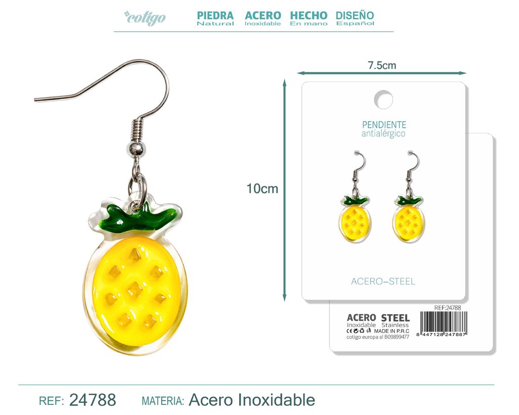 Pendiente de piña con accesorio de acero - Accesorios de bisutería de frutas