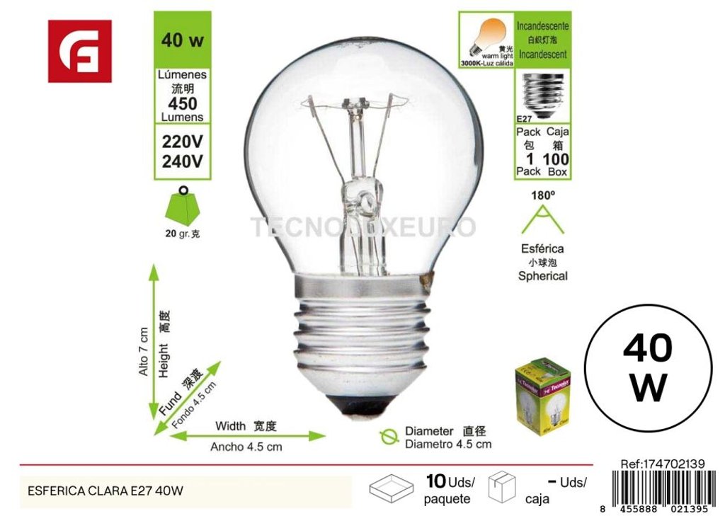Bombilla esférica E27 40W - Iluminación LED para el hogar