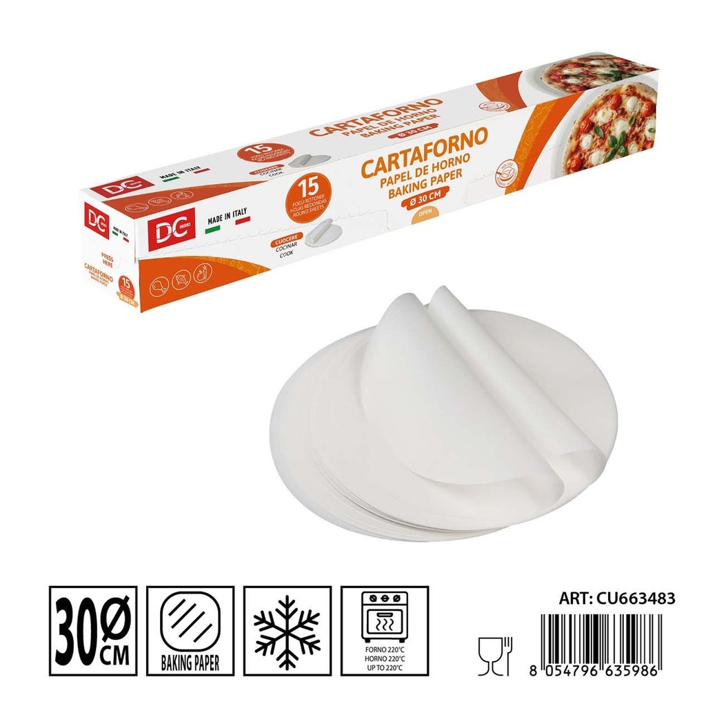 Papel de horno 30 cm redondo 15 hojas - Utensilios de cocina desechables