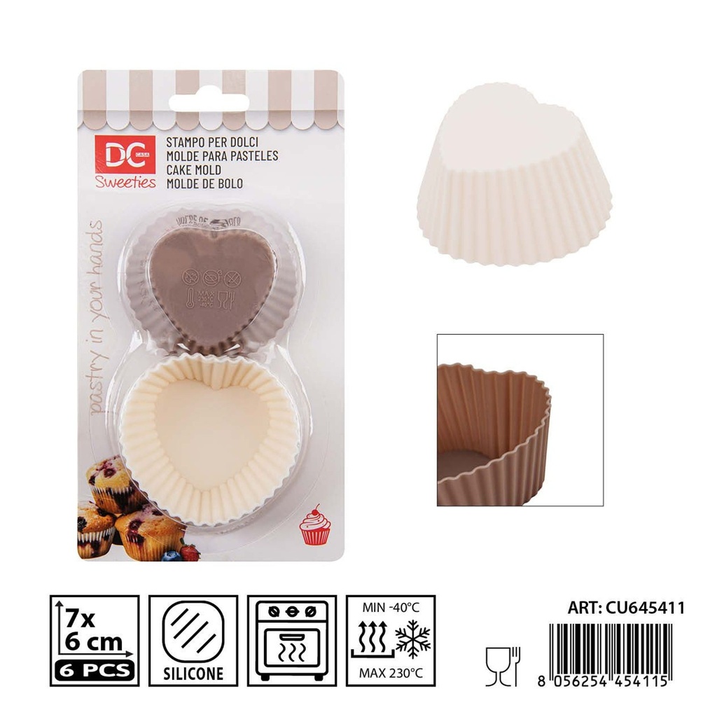 Molde mini corazón 7x6x3cm 6piezas - Utensilios de repostería y moldes