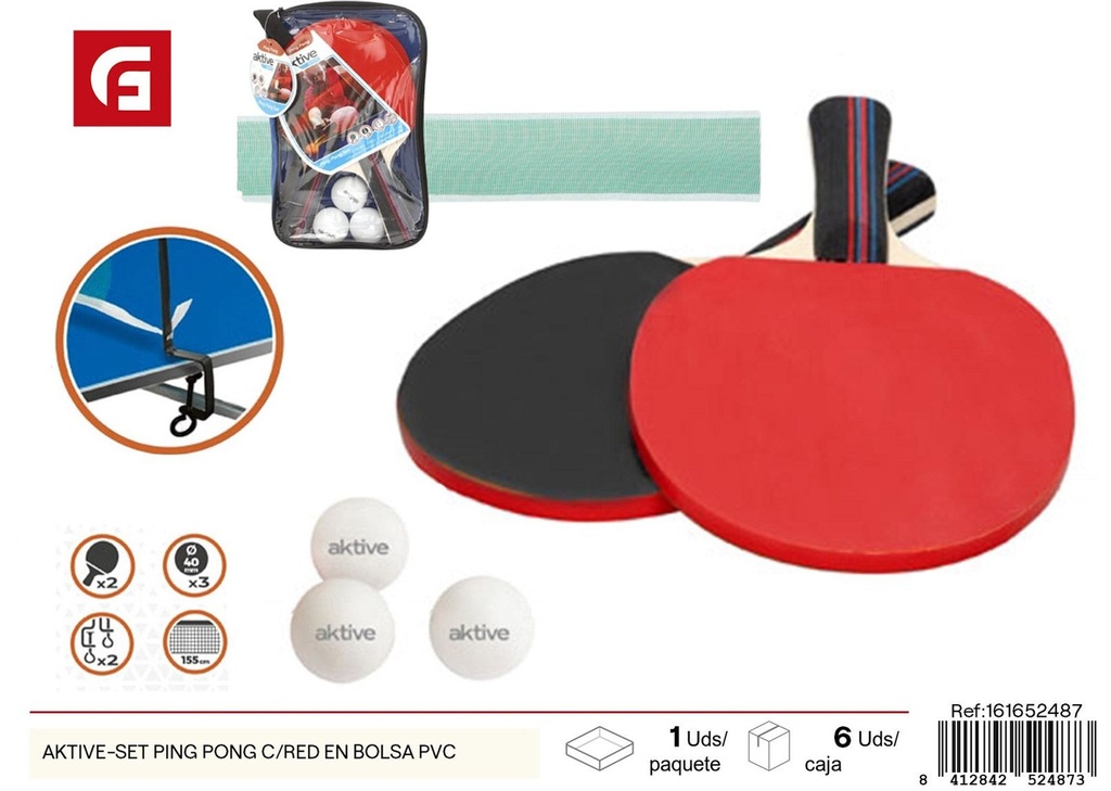Set de ping pong AKTIVE con red en bolsa PVC - Juguetes deportivos