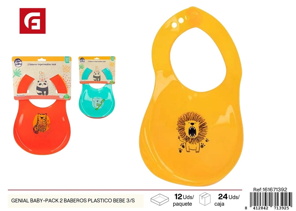 Pack de 2 baberos de plástico para bebé 3 unidades - Genial Baby