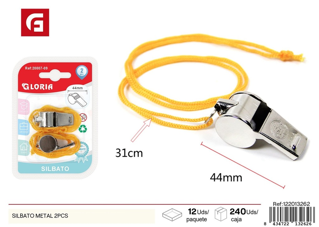 Silbato metálico de 2 piezas - Juguete deportivo y accesorio
