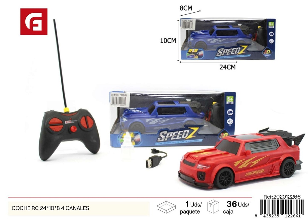Coche RC 24x10x8 cm, 4 canales - Juguete de control remoto