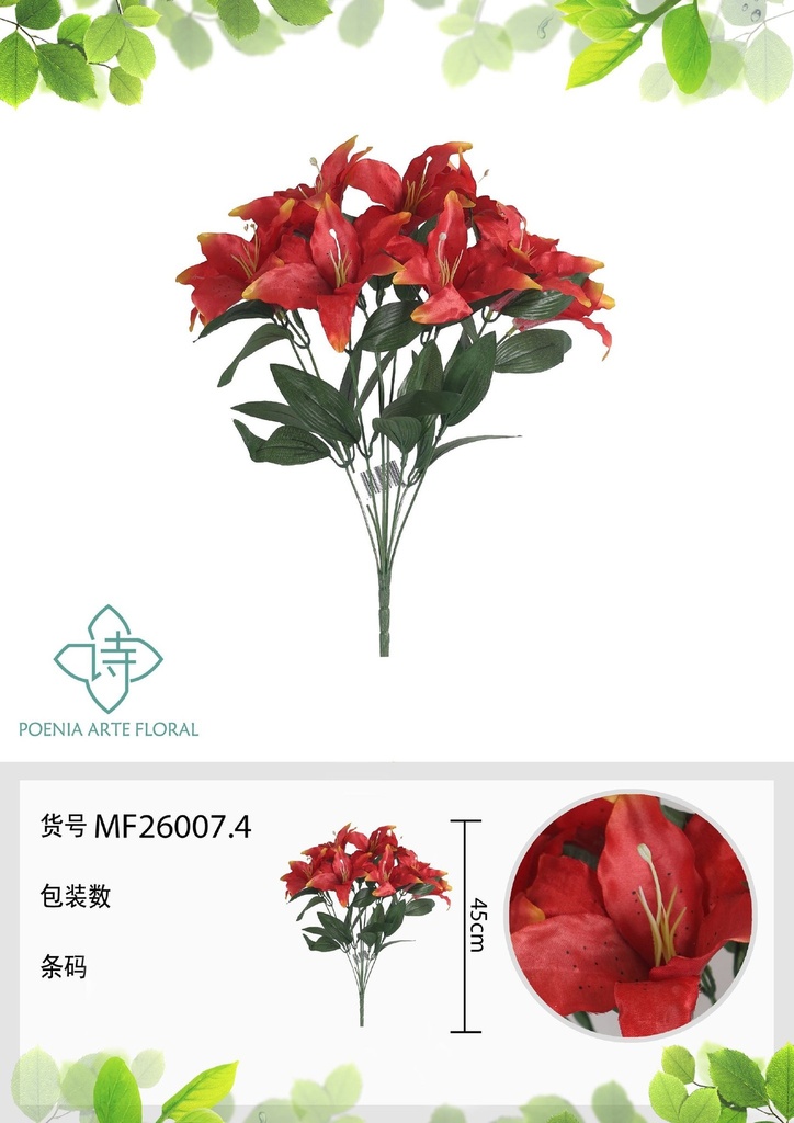 Rama artificial de lirio 9 cabezales 45 cm naranja - Planta decorativa