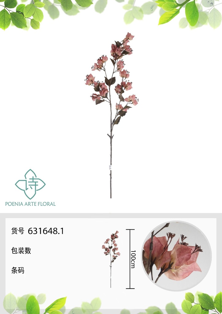 Vara de buganvilla colgante artificial 100 cm - Flores decorativas vibrantes