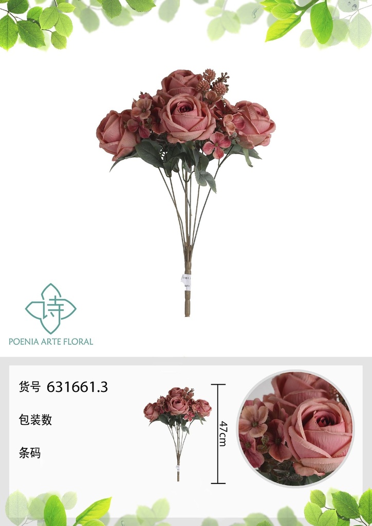 8 cabezas de hortensia artificial estilo nórdico 47 cm - Accesorios decorativos naturales