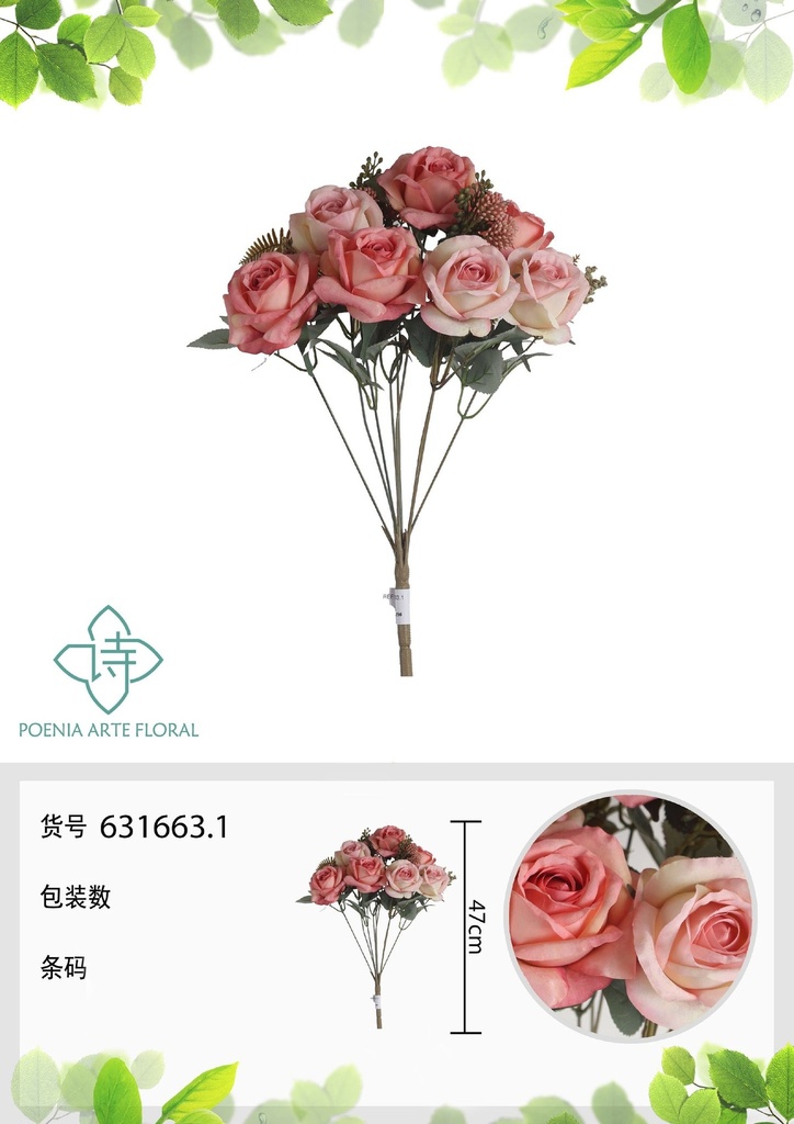 Ramo artificial de 9 cabezas de lirios de otoño 47 cm - Flores decorativas para interiores