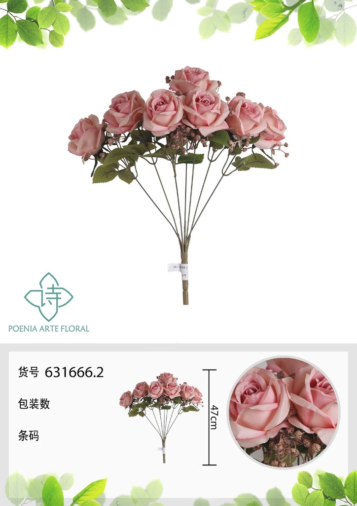 Ramo artificial de 7 cabezas de rosas búlgaras amarillas de otoño 47 cm - Flores decorativas para interiores