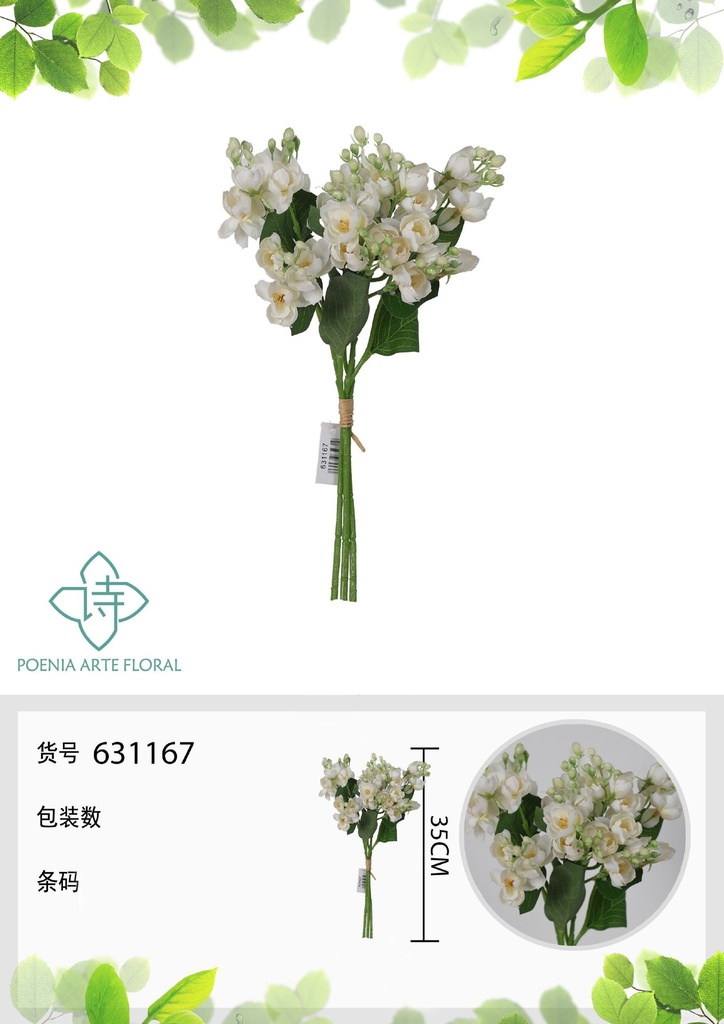Ramo de flores artificiales - Manojo de jazmines blancos de 35 cm