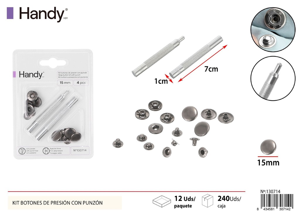 Kit de botones de presión metálicos de 15 mm / 4 piezas - Accesorios de costura