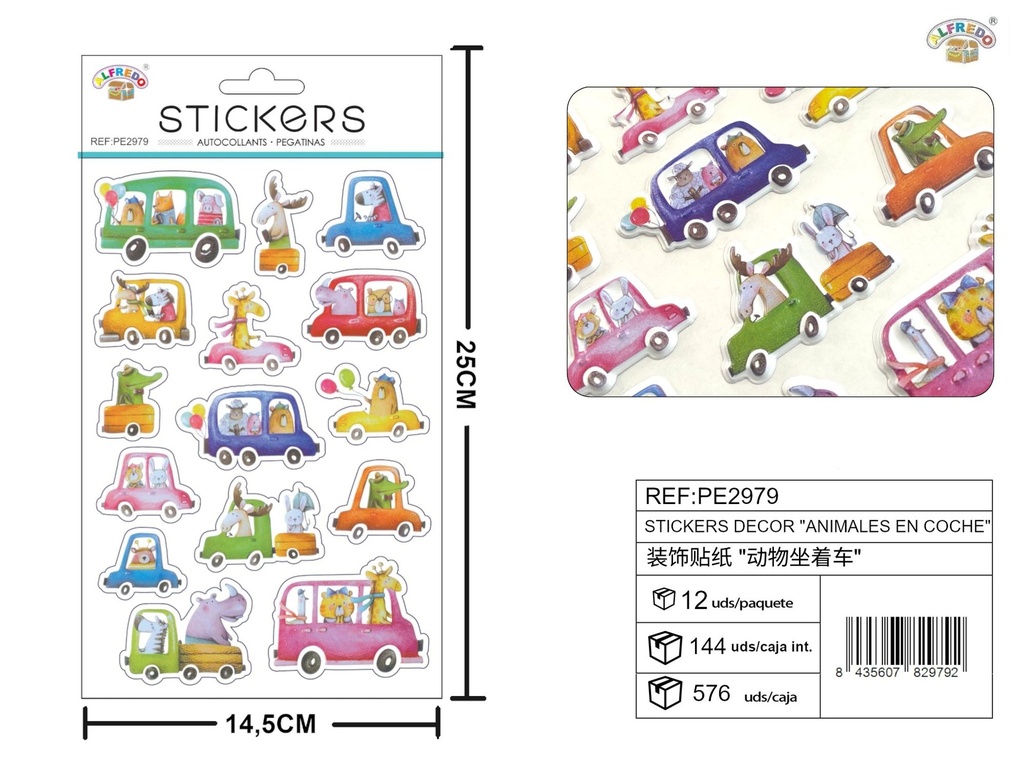 Pegatinas decorativas "Animales en coche" 14.5X25CM - Accesorios infantiles