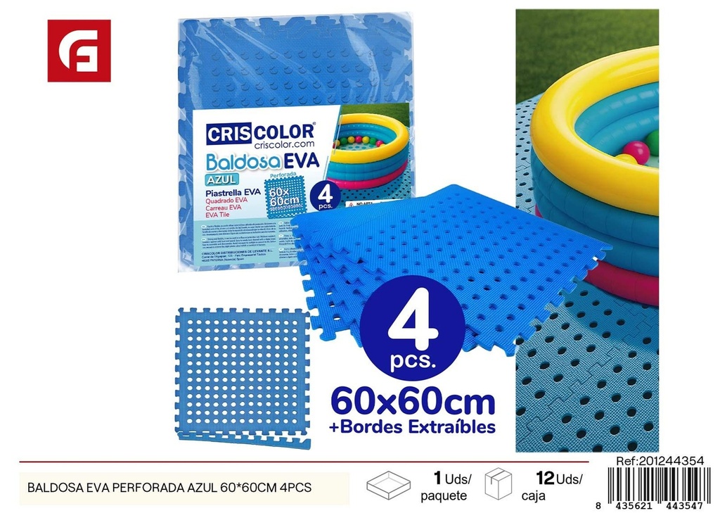 Baldosa de EVA perforada azul 60x60 cm 4 pcs - Juguetes y juegos de piso