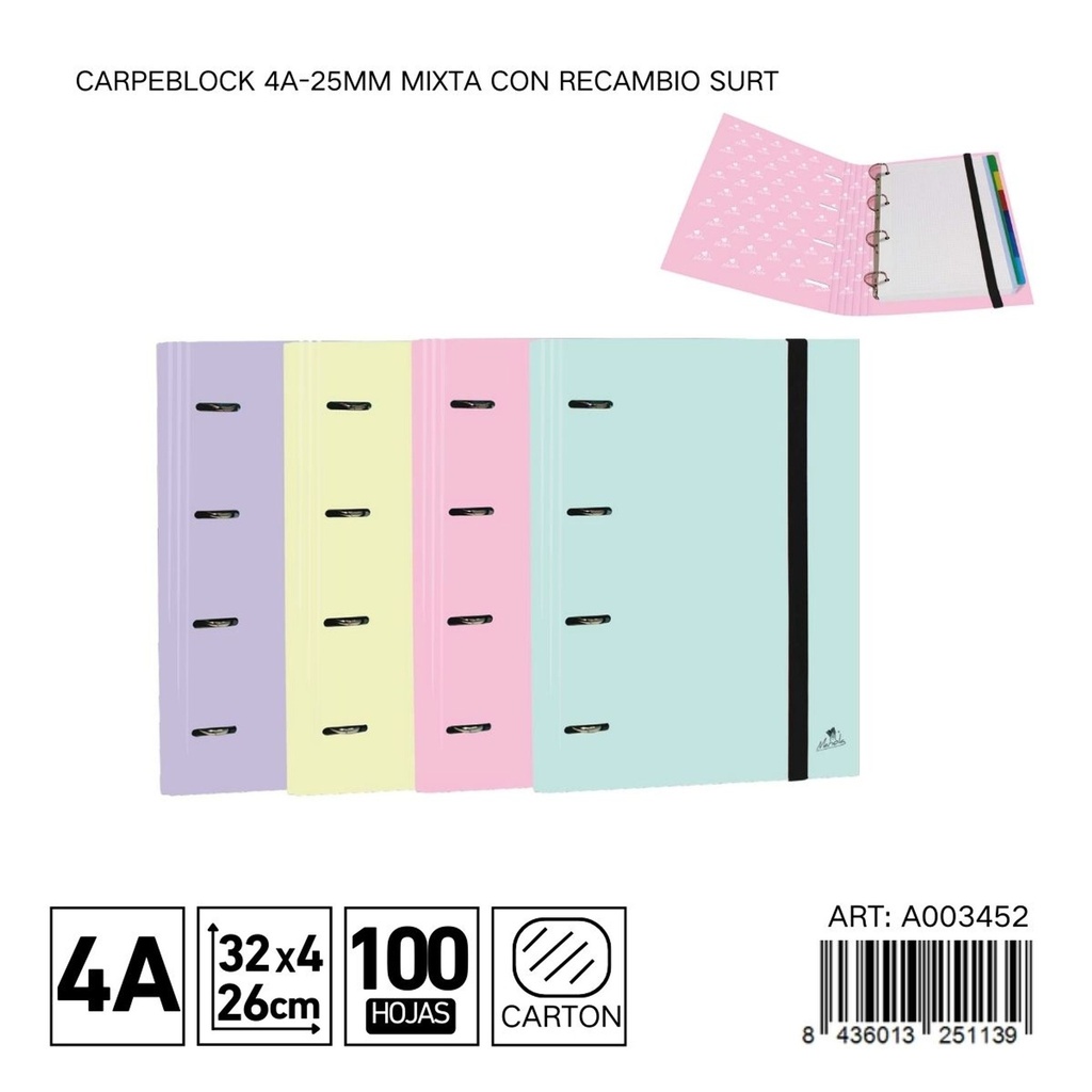 Carpeta 4 agujeros con recambio y paginación 100H 32x26x4 cm - Archivadores de oficina