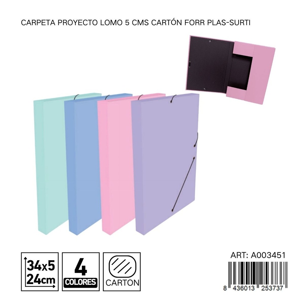 Carpeta de papel con gomas 34x24x5 cm color pastel - Materiales de oficina