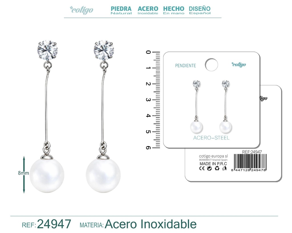 Pendiente de perla con accesorio de acero - Joyería y accesorios