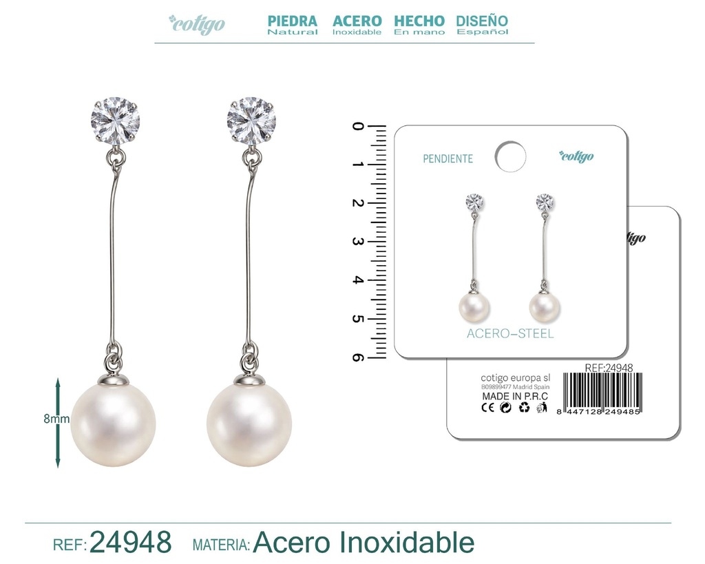 Pendiente de perla con accesorio de acero - Joyería y accesorios