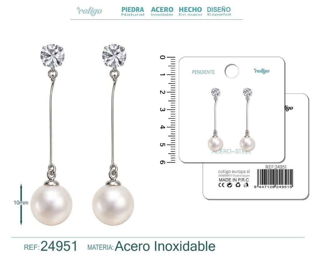 Pendiente de perla con accesorio de acero - Joyería y accesorios