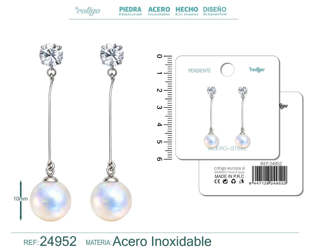 Pendiente de perla con accesorio de acero - Joyería y accesorios