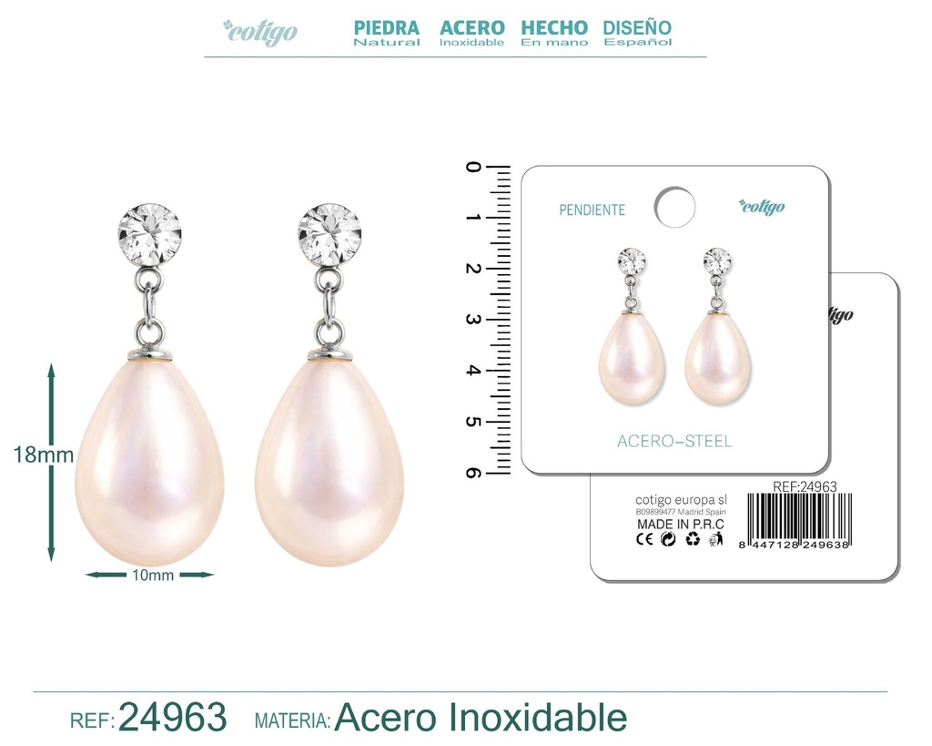 Pendiente de perla con accesorio de acero - Joyería y accesorios