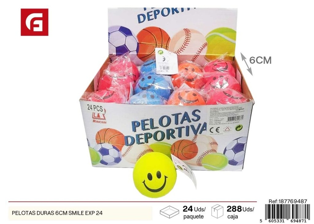 Bolas duras de 6cm con cara sonriente - Juguetes y pelotas