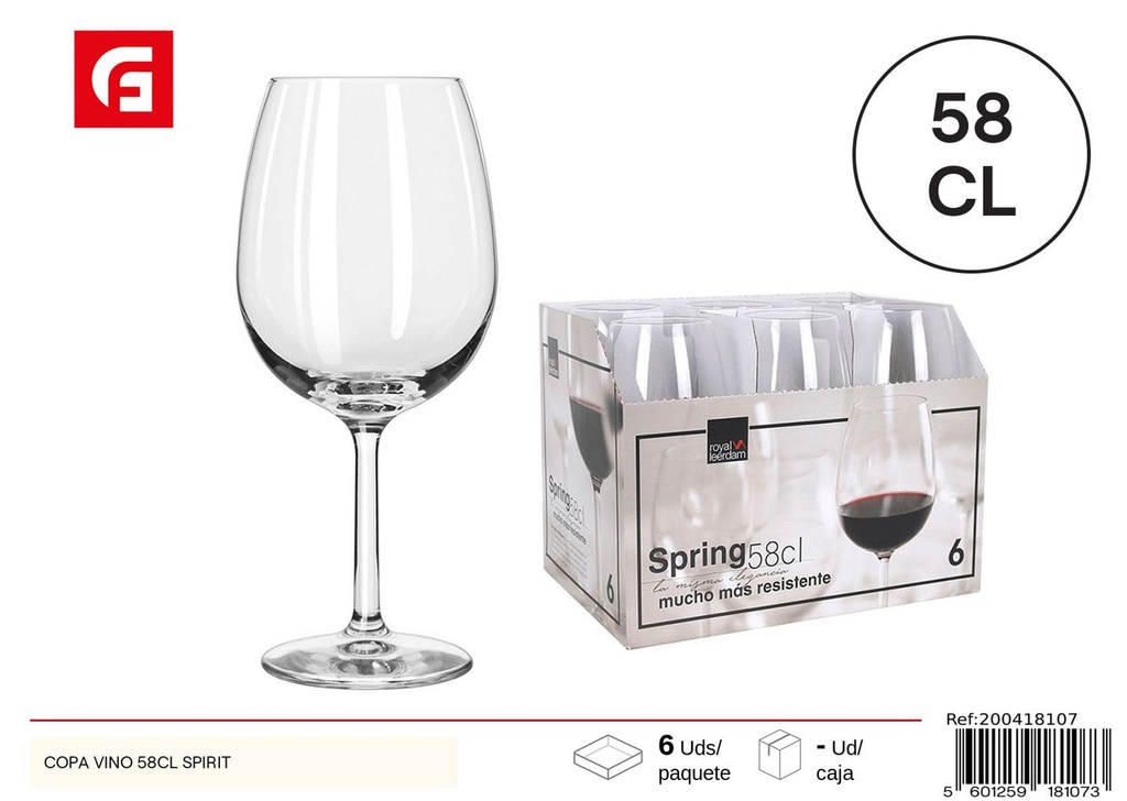 Copa de vino 58cl Spirit de vidrio para bebidas